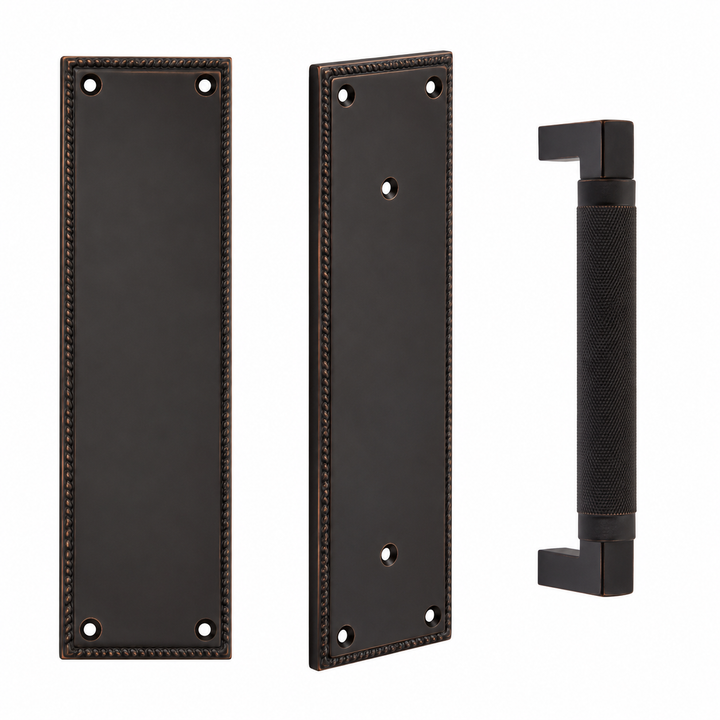 12 Inch Solid Brass Knoxville Hercules Knurled Push & Pull Door Set