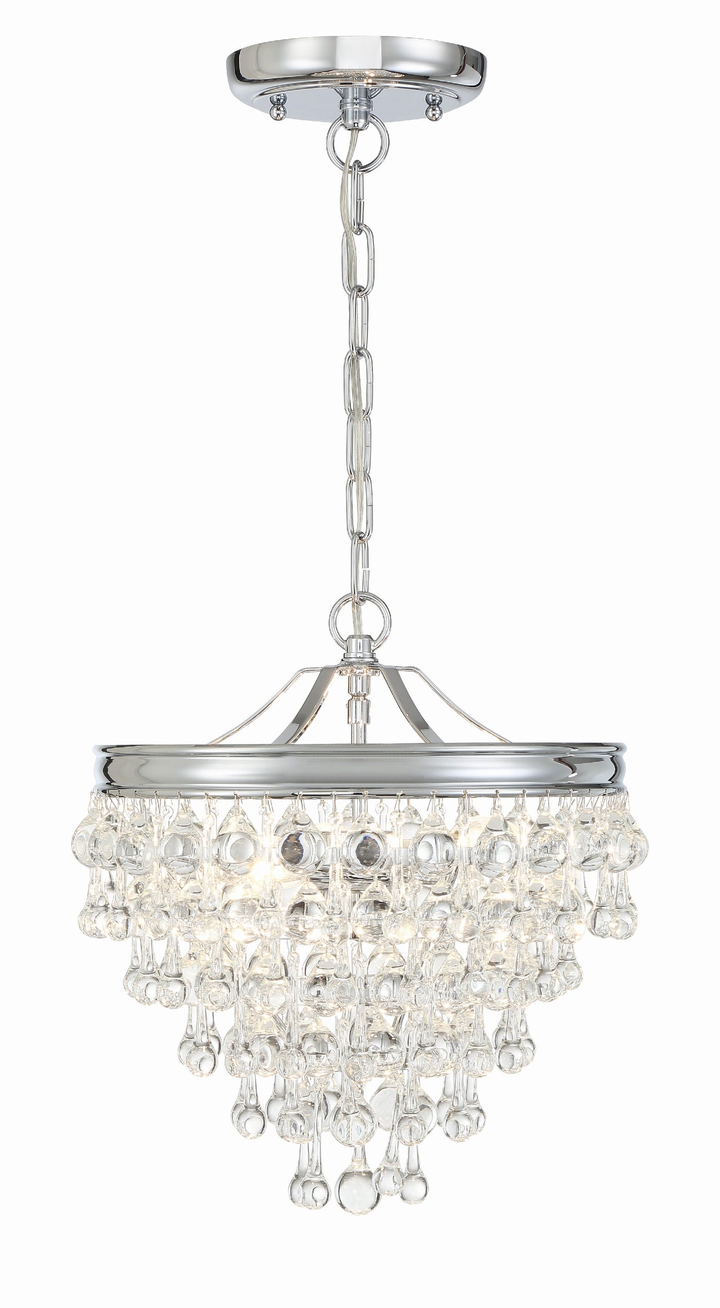 ##Antique Hardware## Calypso 3 Light Crystal Teardrop Polished Chrome Mini Chandelier