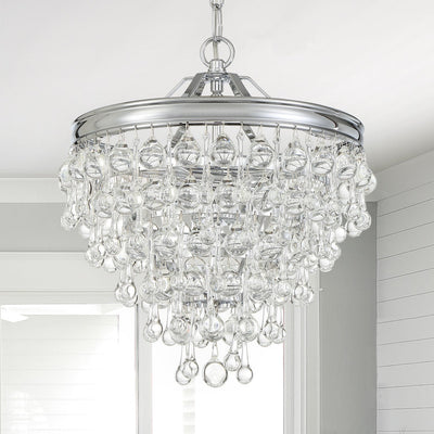 ##Antique Hardware## Calypso 3 Light Crystal Teardrop Polished Chrome Mini Chandelier