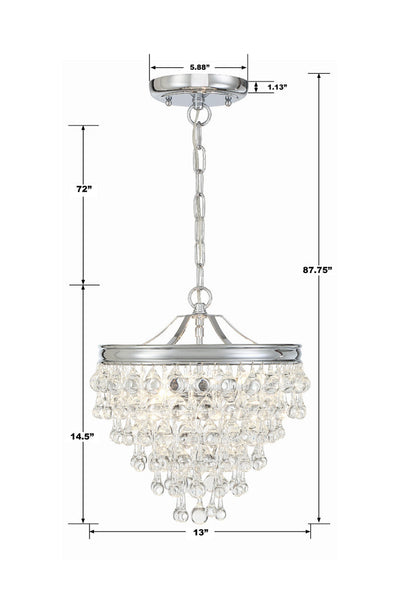 ##Antique Hardware## Calypso 3 Light Crystal Teardrop Polished Chrome Mini Chandelier