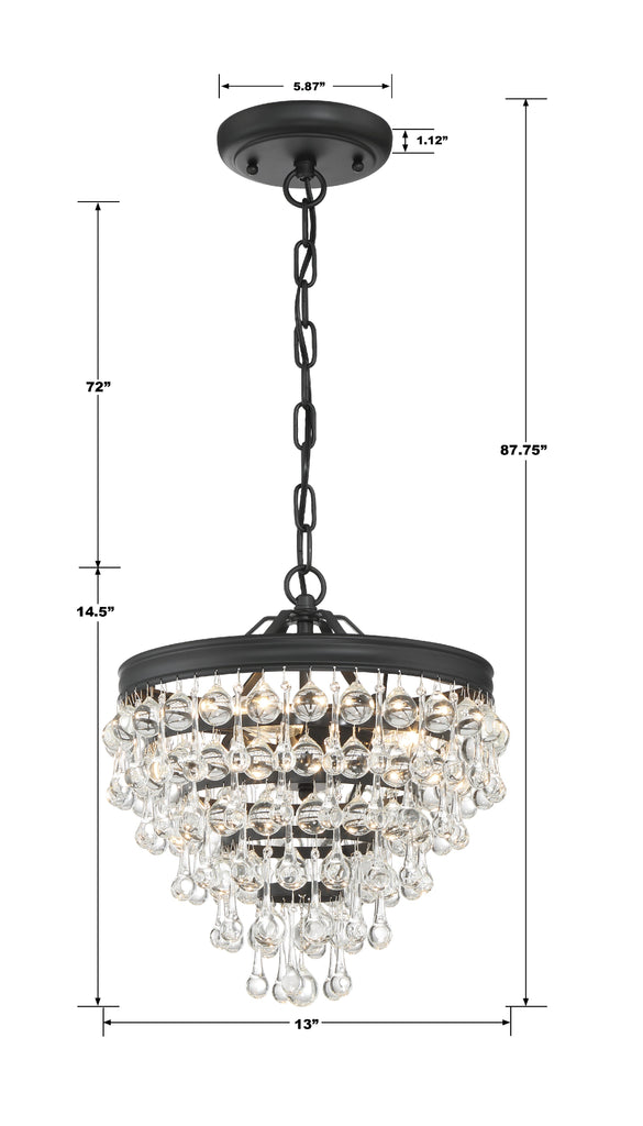 ##Antique Hardware## Calypso 3 Light Matte Black Mini Chandelier