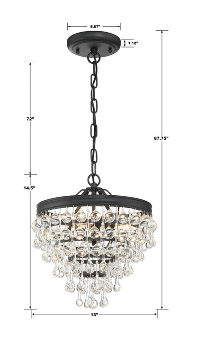 ##Antique Hardware## Calypso 3 Light Matte Black Mini Chandelier