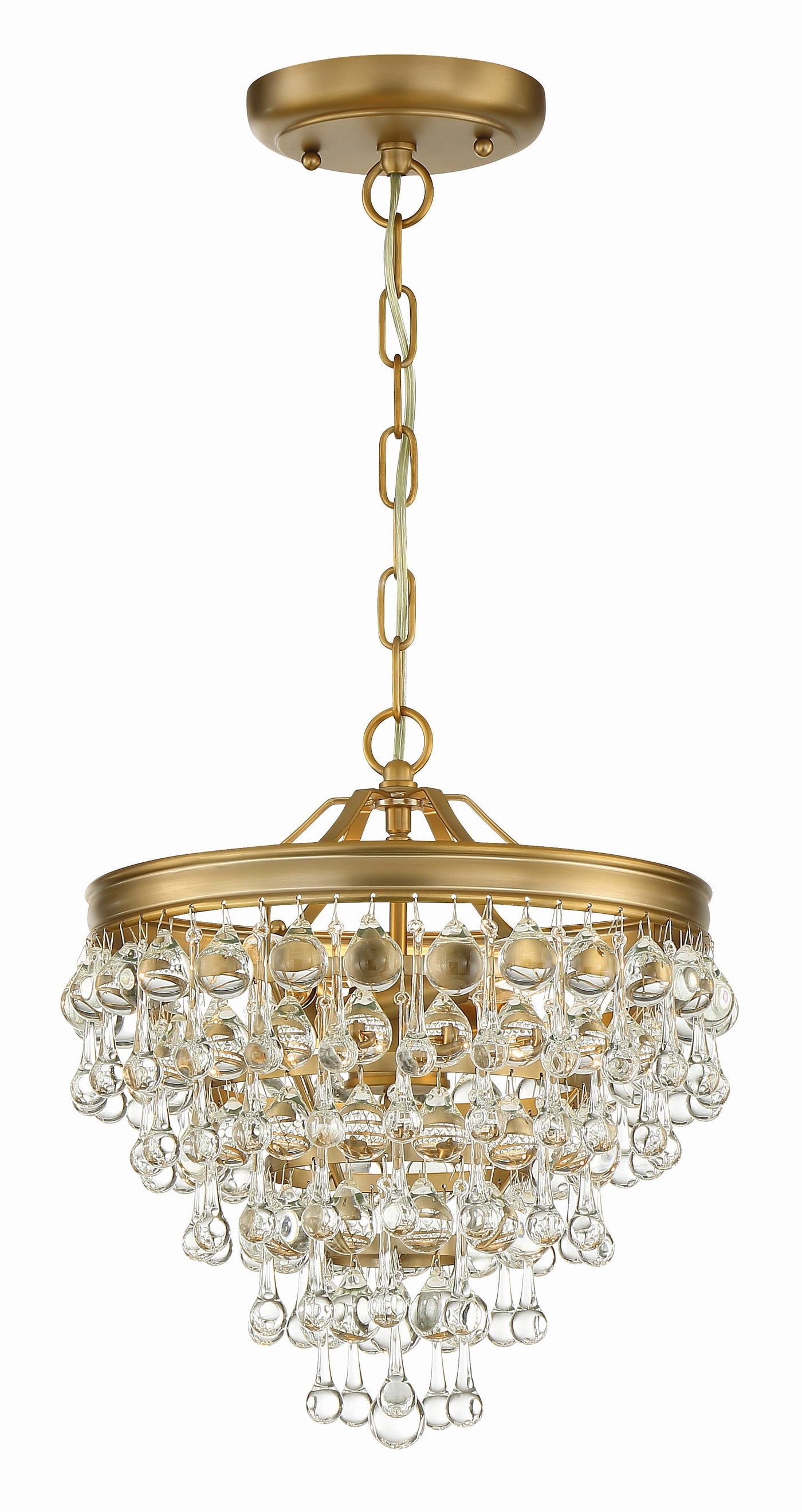 ##Antique Hardware## Calypso 3 Light Crystal Teardrop Vibrant Gold Mini Chandelier