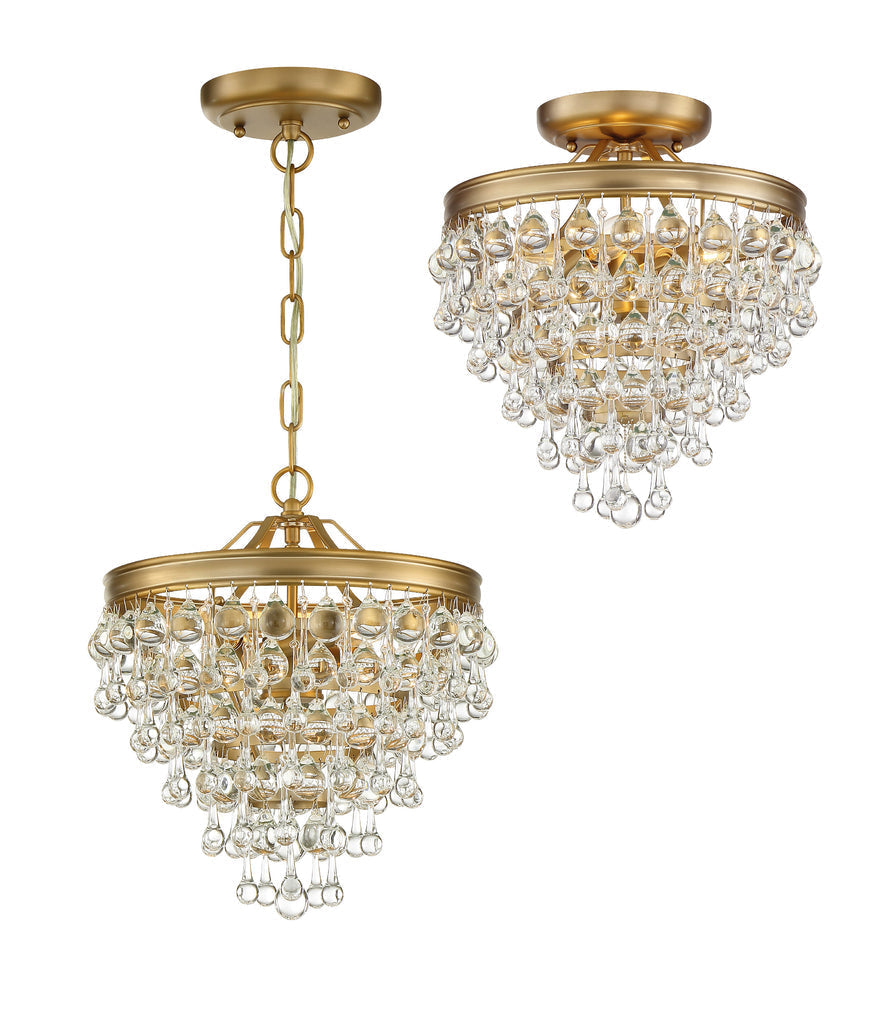 ##Antique Hardware## Calypso 3 Light Crystal Teardrop Vibrant Gold Mini Chandelier