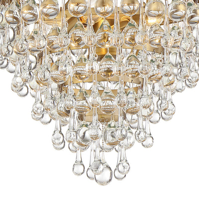 ##Antique Hardware## Calypso 3 Light Crystal Teardrop Vibrant Gold Mini Chandelier