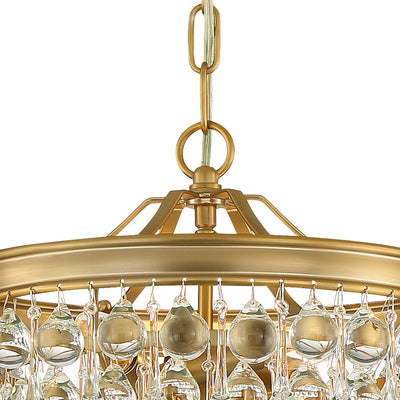 ##Antique Hardware## Calypso 3 Light Crystal Teardrop Vibrant Gold Mini Chandelier