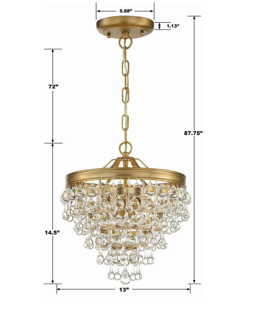 ##Antique Hardware## Calypso 3 Light Crystal Teardrop Vibrant Gold Mini Chandelier