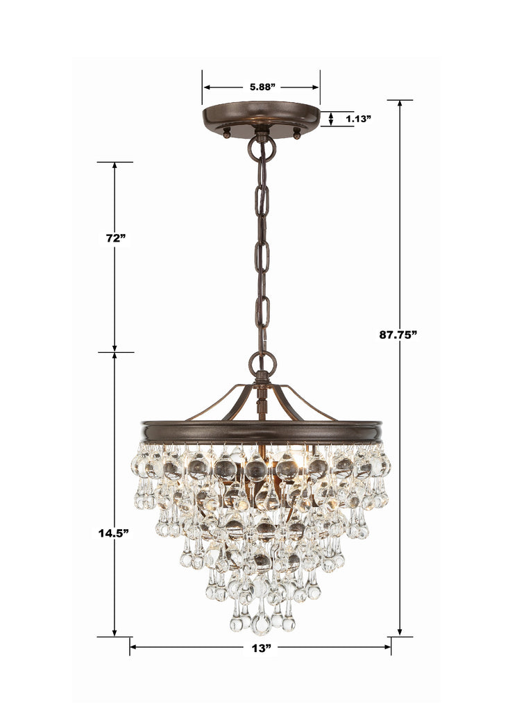 ##Antique Hardware## Calypso 3 Light Crystal Teardrop Vibrant Bronze Mini Chandelier