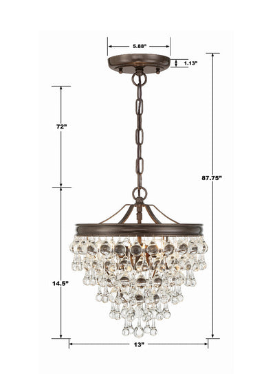 ##Antique Hardware## Calypso 3 Light Crystal Teardrop Vibrant Bronze Mini Chandelier