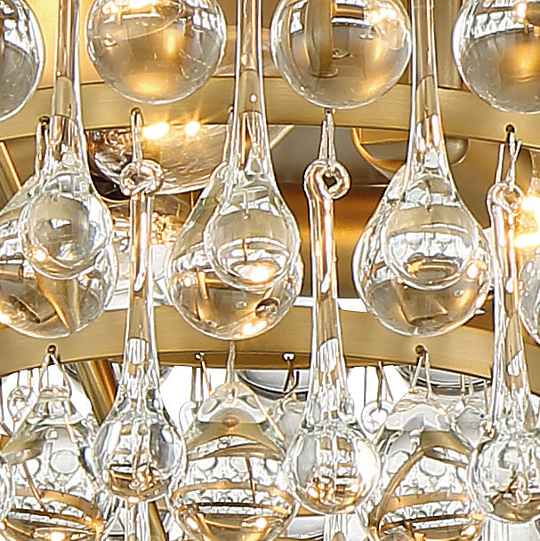 ##Antique Hardware## Calypso 3 Light Crystal Teardrop Vibrant Gold Flush Mount