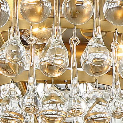 ##Antique Hardware## Calypso 3 Light Crystal Teardrop Vibrant Gold Flush Mount