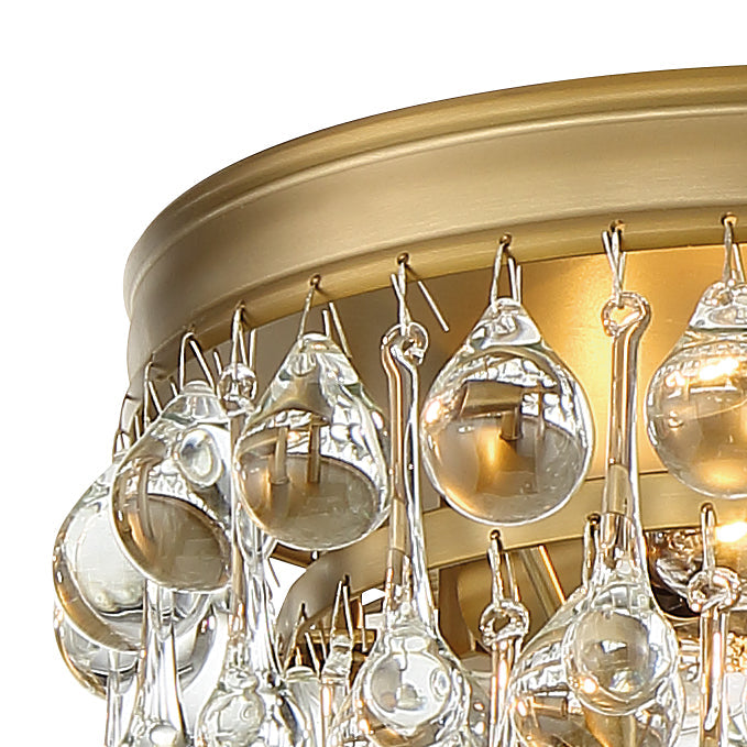 ##Antique Hardware## Calypso 3 Light Crystal Teardrop Vibrant Gold Flush Mount