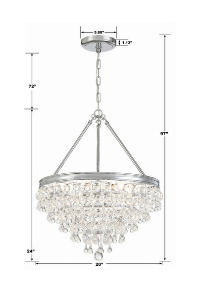 ##Antique Hardware## Calypso 6 Light Crystal Teardrop Polished Chrome Chandelier