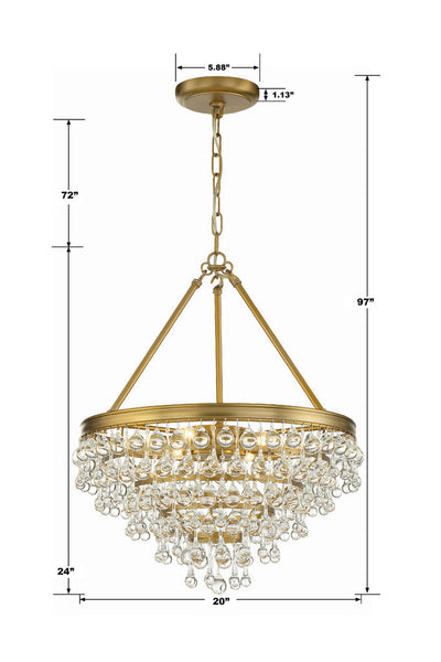 ##Antique Hardware## Calypso 6 Light Crystal Teardrop Vibrant Gold Chandelier