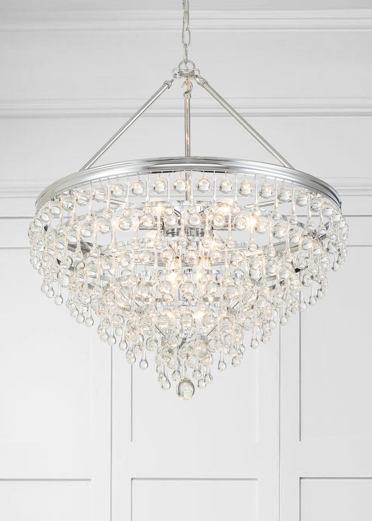 ##Antique Hardware## Calypso 8 Light Crystal Teardrop Polished Chrome Chandelier