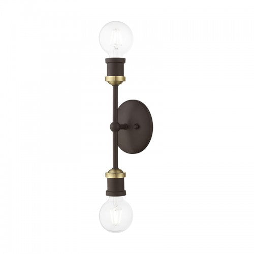 ##Antique Hardware## 2 Light Bronze with Antique Brass Accents ADA Vanity Sconce