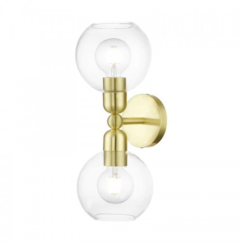 ##Antique Hardware## 2 Light Satin Brass Sphere Vanity Sconce
