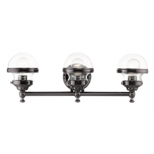 ##Antique Hardware## 3 Light Polished Black Chrome Bath Vanity