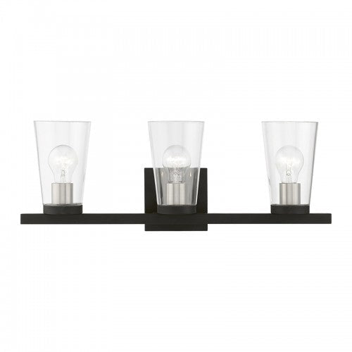 ##Antique Hardware## 3 Light Black with Brushed Nickel Accents Vanity Sconce