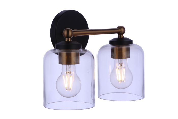 ##Antique Hardware## Coppa 2 Light Vanity in Flat Black/Satin Brass