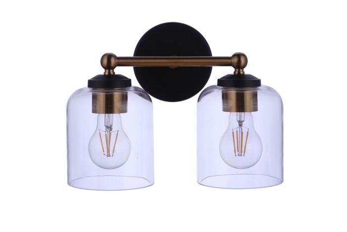 ##Antique Hardware## Coppa 2 Light Vanity in Flat Black/Satin Brass