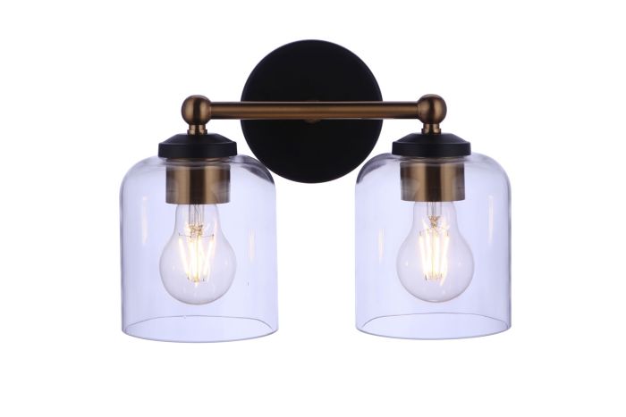 ##Antique Hardware## Coppa 2 Light Vanity in Flat Black/Satin Brass