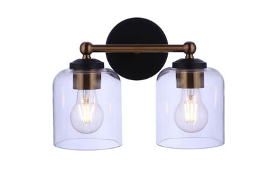 ##Antique Hardware## Coppa 2 Light Vanity in Flat Black/Satin Brass