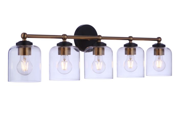 ##Antique Hardware## Coppa 5 Light Vanity in Flat Black/Satin Brass