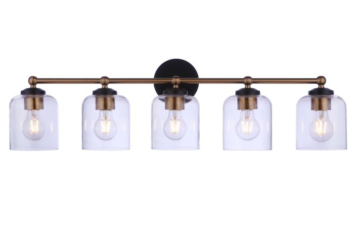 ##Antique Hardware## Coppa 5 Light Vanity in Flat Black/Satin Brass