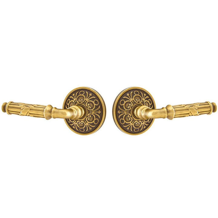##Antique Hardware## Solid Brass Ribbon & Reed Lever With Lancaster Rosette