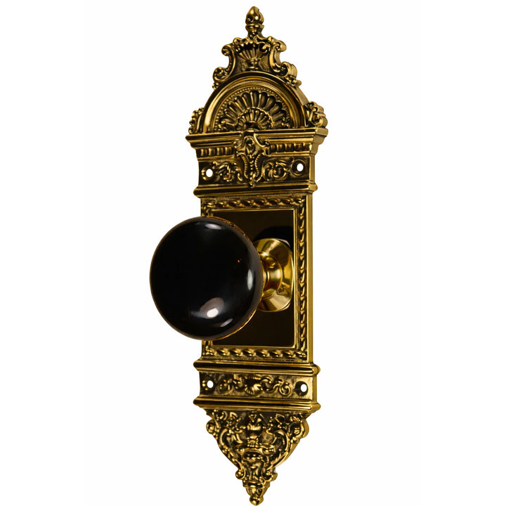 L'Enfant Small Backplate Door Set with Black Porcelain Door Knobs (Several Finishes Available)