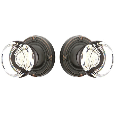 Antique Hardware Emtek Crystal Georgetown Door Knob Set With Ribbon & Reed Rosette (Several Finish Options) EMTEK GLASS CRYSTAL GEORGETOWN DOOR KNOB