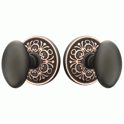 ##Antique Hardware## Solid Brass Egg Door Knob Set With Lancaster Rosette (Several Finish Options)