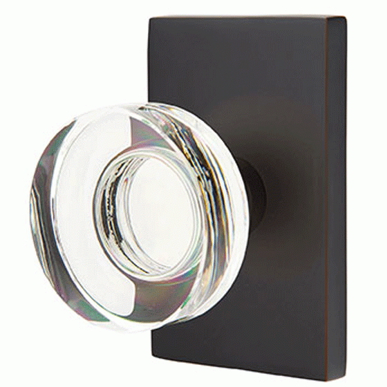 Antique Hardware Emtek Modern Disc Crystal Door Knob Set With Modern Rectangular Rosette (Several Finish Options) EMTEK GLASS CRYSTAL MODERN DISC DOOR KNOB