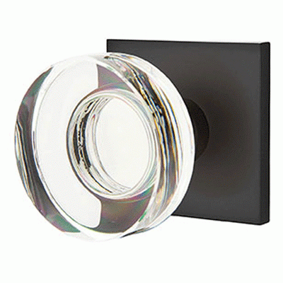 ##Antique Hardware## Modern Disc Crystal Door Knob Set With Square Rosette (Several Finish Options)