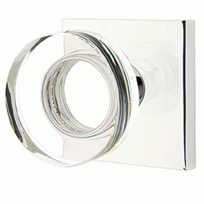 ##Antique Hardware## Modern Disc Crystal Door Knob Set With Square Rosette (Several Finish Options)