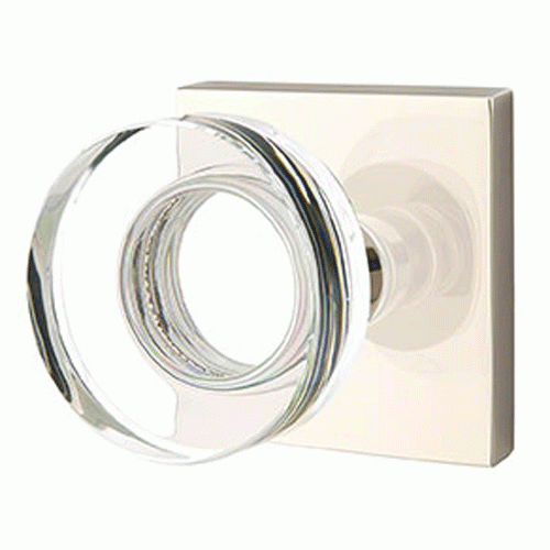 ##Antique Hardware## Modern Disc Crystal Door Knob Set With Square Rosette (Several Finish Options)