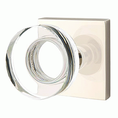 ##Antique Hardware## Modern Disc Crystal Door Knob Set With Square Rosette (Several Finish Options)