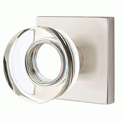 ##Antique Hardware## Modern Disc Crystal Door Knob Set With Square Rosette (Several Finish Options)