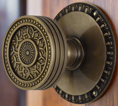 ##Antique Hardware## Egg & Dart Rosette Door Set with Rice Pattern Door Knobs (Several Finishes Available)