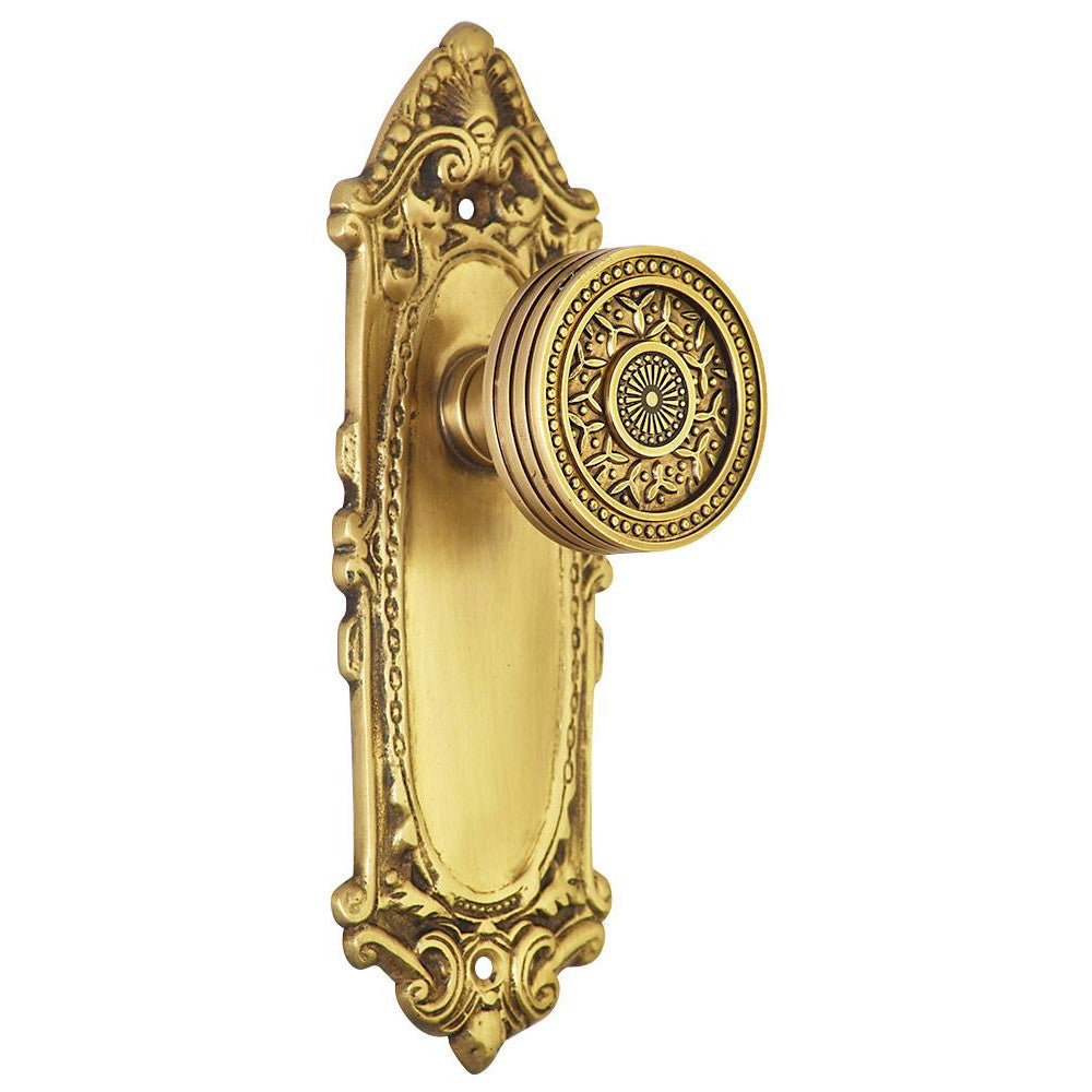 ##Antique Hardware## Ornate Victorian Long Backplate Door Set with Rice Pattern Door Knobs (Several Finishes Available)