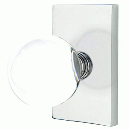 Antique Hardware Emtek Crystal Bristol Door Knob Set With Modern Rectangular Rosette (Several Finish Options) EMTEK GLASS CRYSTAL BRISTOL DOOR KNOB