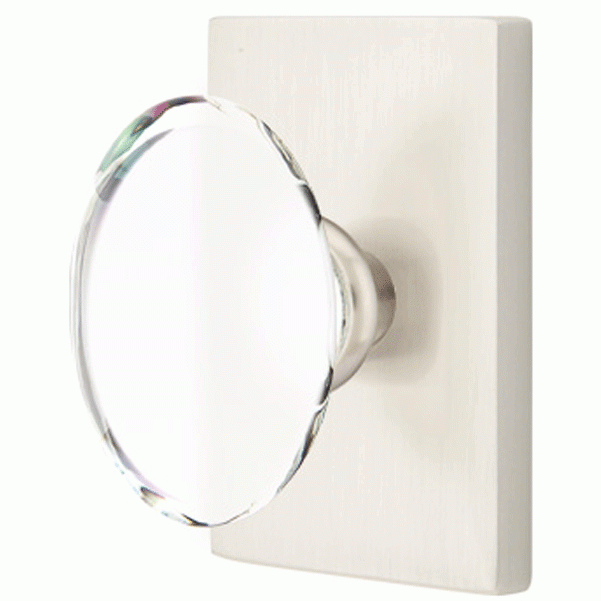 Antique Hardware Emtek Crystal Hampton Door Knob Set With Modern Rectangular Rosette (Several Finish Options) EMTEK GLASS CRYSTAL HAMPTON DOOR KNOB