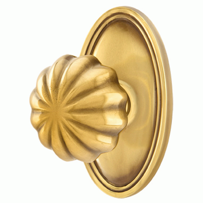 ##Antique Hardware## Solid Brass Melon Door Knob Set With Oval Rosette (Several Finish Options)