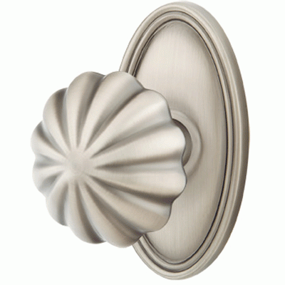 ##Antique Hardware## Solid Brass Melon Door Knob Set With Oval Rosette (Several Finish Options)