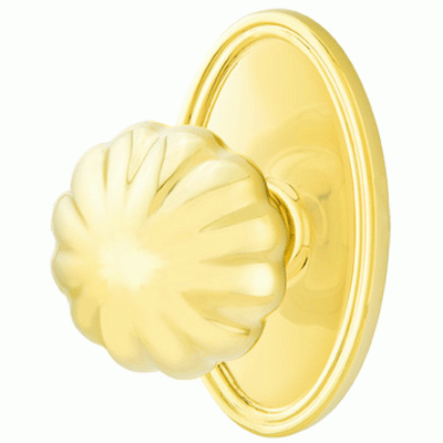 ##Antique Hardware## Solid Brass Melon Door Knob Set With Oval Rosette (Several Finish Options)