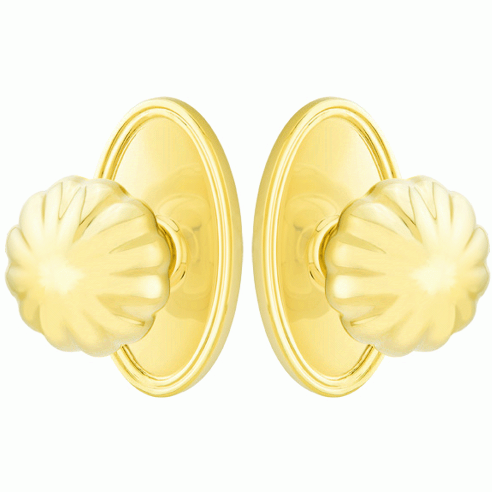 ##Antique Hardware## Solid Brass Melon Door Knob Set With Oval Rosette (Several Finish Options)