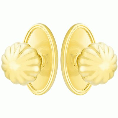 ##Antique Hardware## Solid Brass Melon Door Knob Set With Oval Rosette (Several Finish Options)