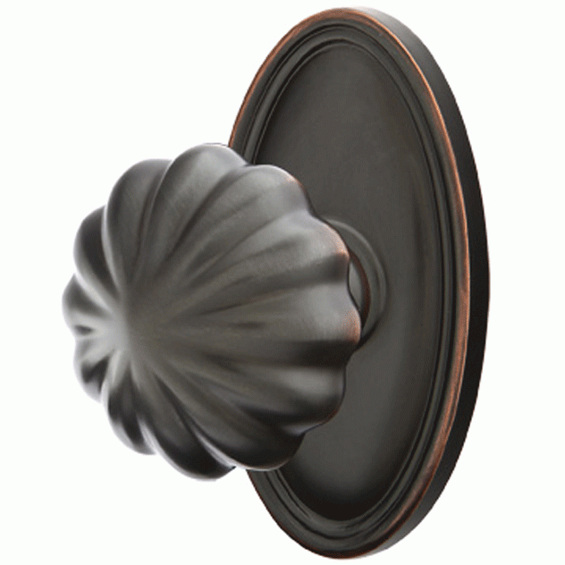 ##Antique Hardware## Solid Brass Melon Door Knob Set With Oval Rosette (Several Finish Options)