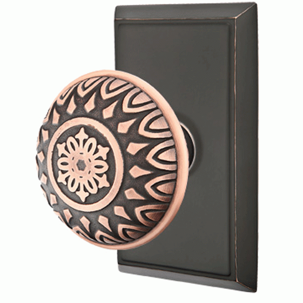##Antique Hardware## Emtek Solid Brass Lancaster Door Knob Set With Rectangular Rosette (Several Finishes Available)
